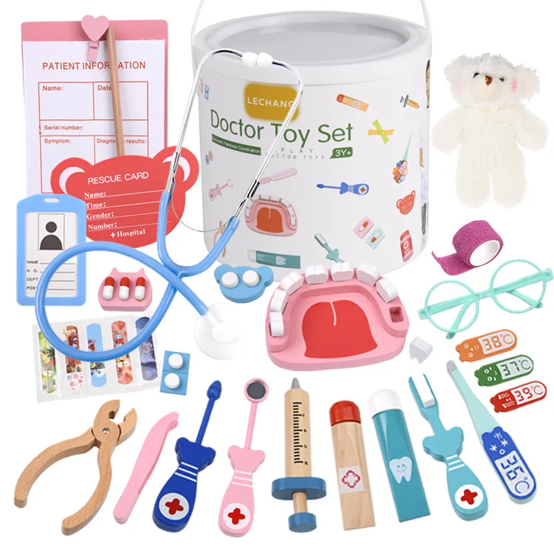 Kids Toys Doctor Set - 나무 소재의 의사 놀이 세트, 어린이
