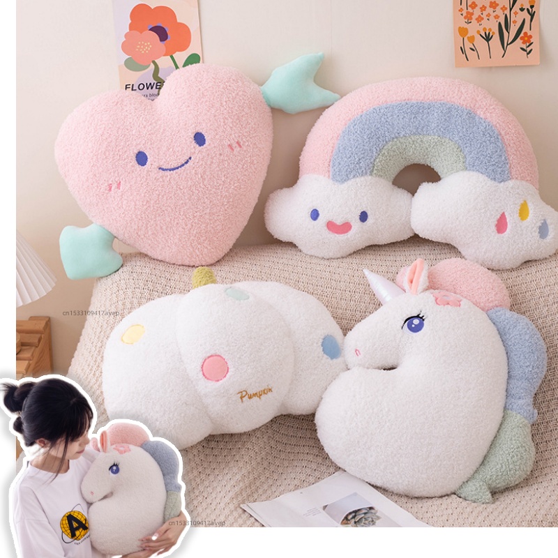 Unicorn Stuffed Toy - 부드러운 봉제 무지개 미소 핑크 하트