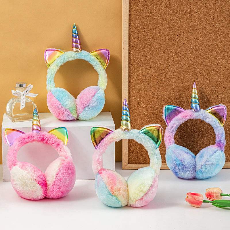 Unicorn Stuffed Toy - 다채로운 유니콘 부드러운 봉제 솜털 귀마개,