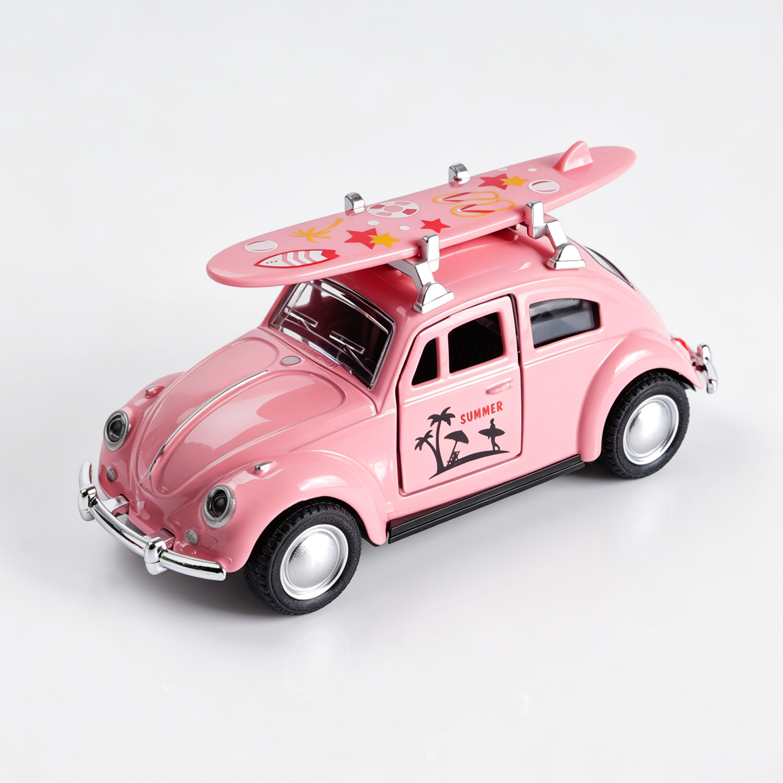 Kids Toys Cars - 1:36 핑크색 폭스바겐 비틀 다이캐스트 자동차(서핑보드