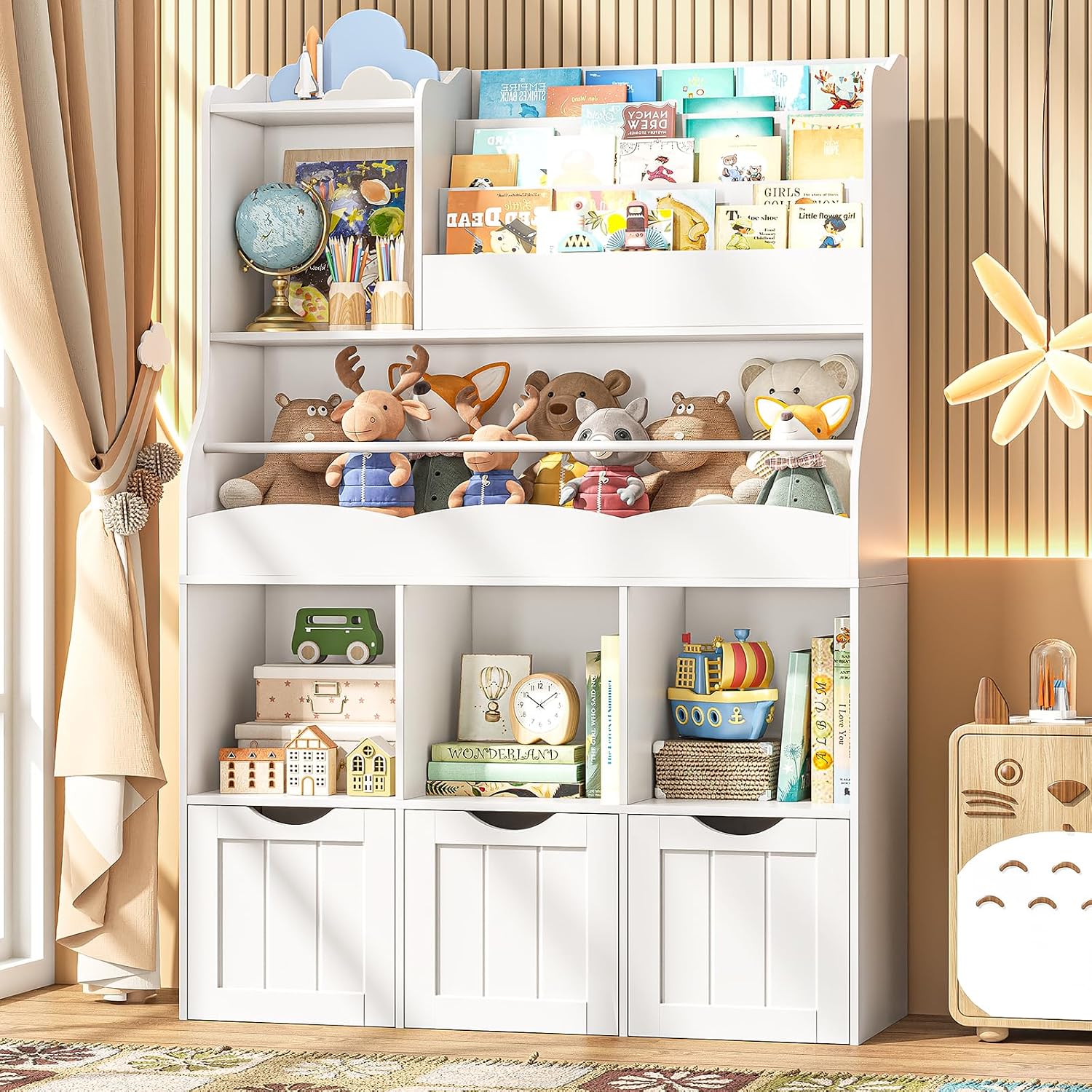 Kids Toys Drawers - 51.18인치 3단 선반 및 3개 서랍이