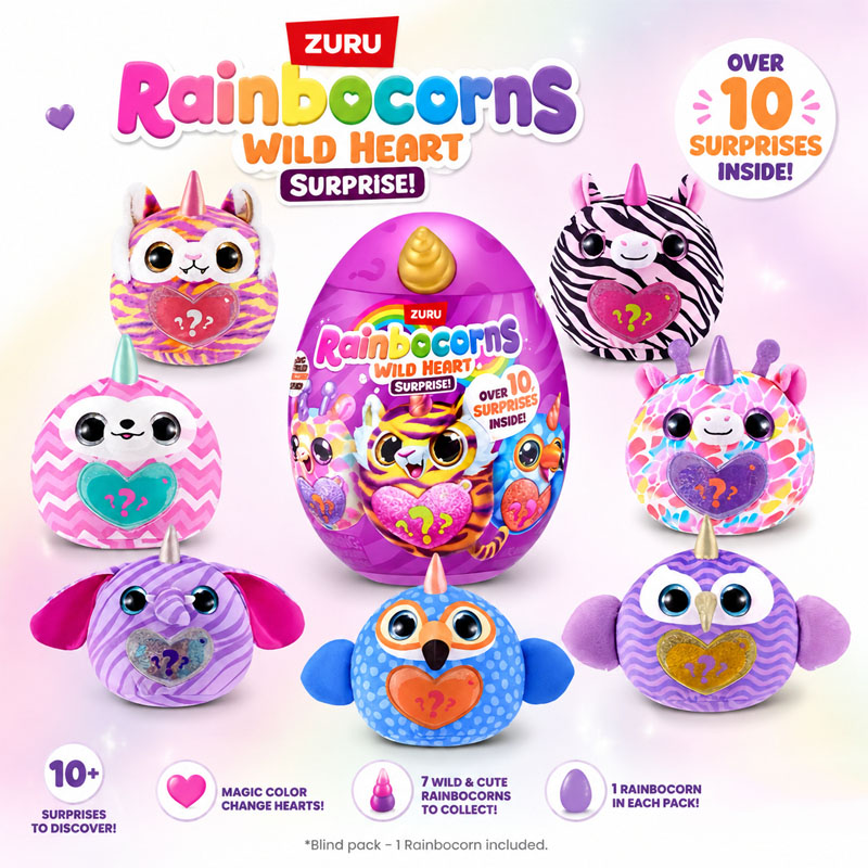 Unicorn Stuffed Toy - ZURU Rainocorns 와일드 하트 서프라이즈 레인보우